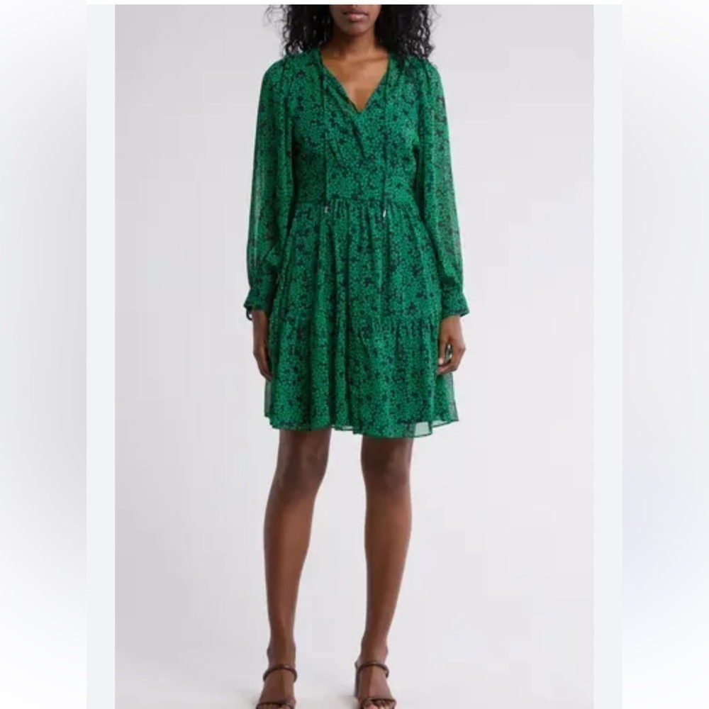 Tommy Hilfiger Ditsy Blossom Long Sleeve Chiffon Dress 6 Office Career Green ***